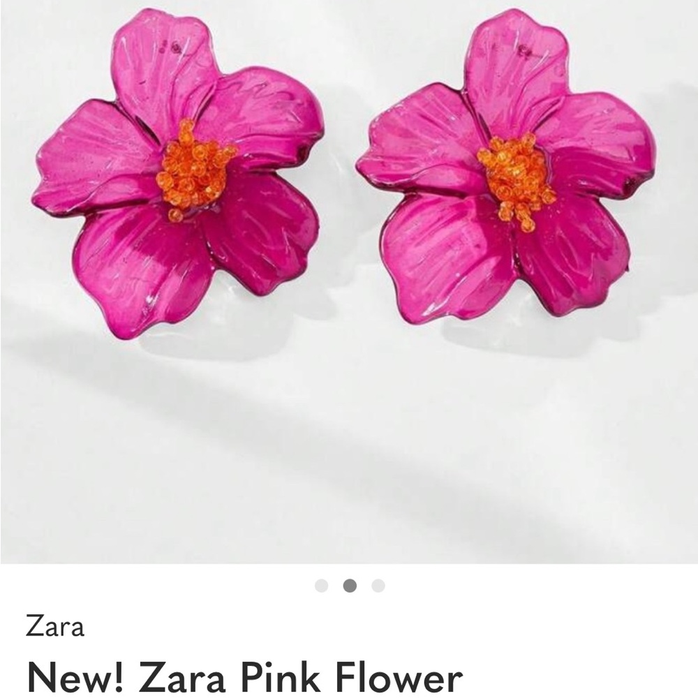 New! Zara Pink Flower Statement Earrings (3042) NWOT